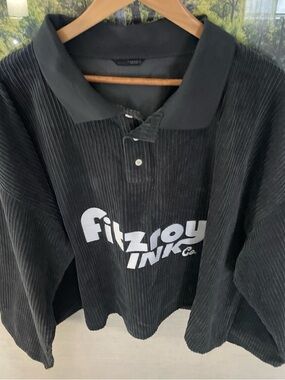 Zara Black Corduroy Logo Polo Sweater with White Graphic